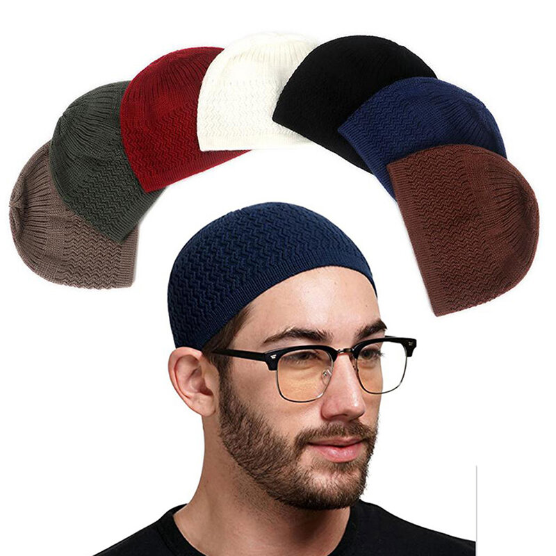 Chapéus casuais de malha para homens, bonés quentes para o Ramadã islâmico, boné de inverno