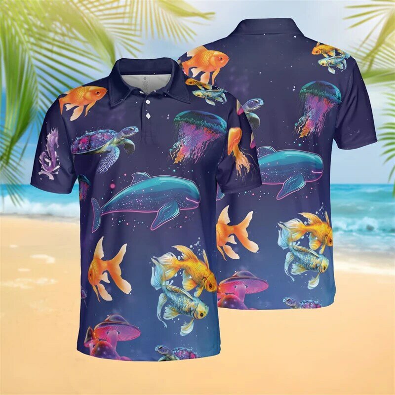 Sea Turtle Graphic POLO Summer Hawaiian Vacation Polo per uomo abbigliamento Casual Aloha manica corta Boy Button Tops