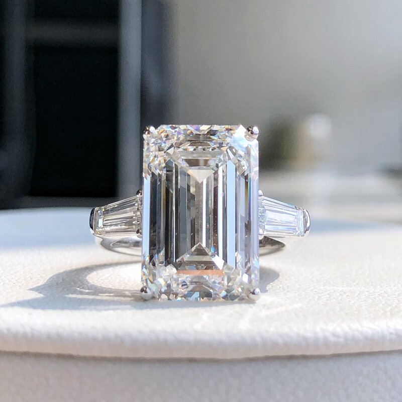 AJ2024 랩 다이아몬드 반지, 화이트 골드 랩 다이아몬드 주얼리, 에메랄드 모양, 10ct E 컬러, VS2, G18K