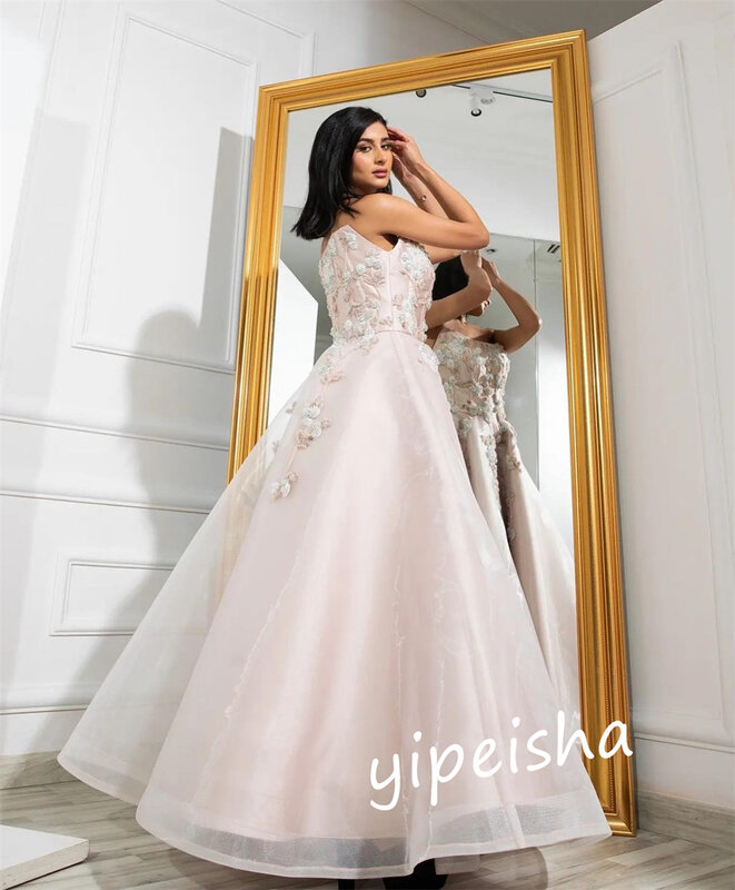 Prom Dress Evening   Satin Applique Engagement A-line Strapless Bespoke Occasion Gown Midi es Saudi Arabia