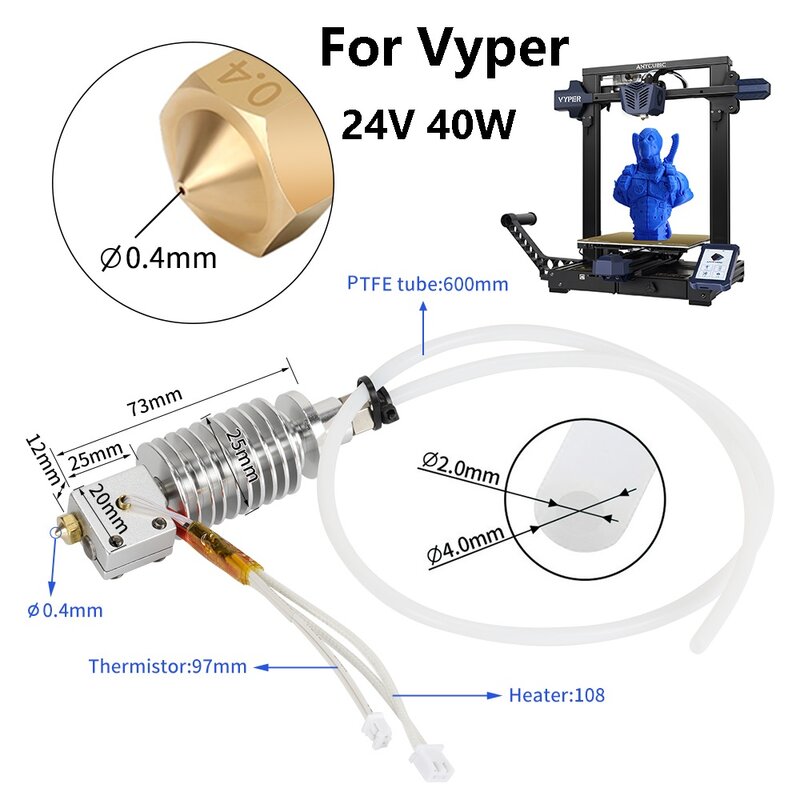 Cabezal de impresión 3D para impresora Anycubic, piezas de impresora 3D Mega Zero 2,0 Chiron Vyper, 20V, 40W, Mega 1set/2set
