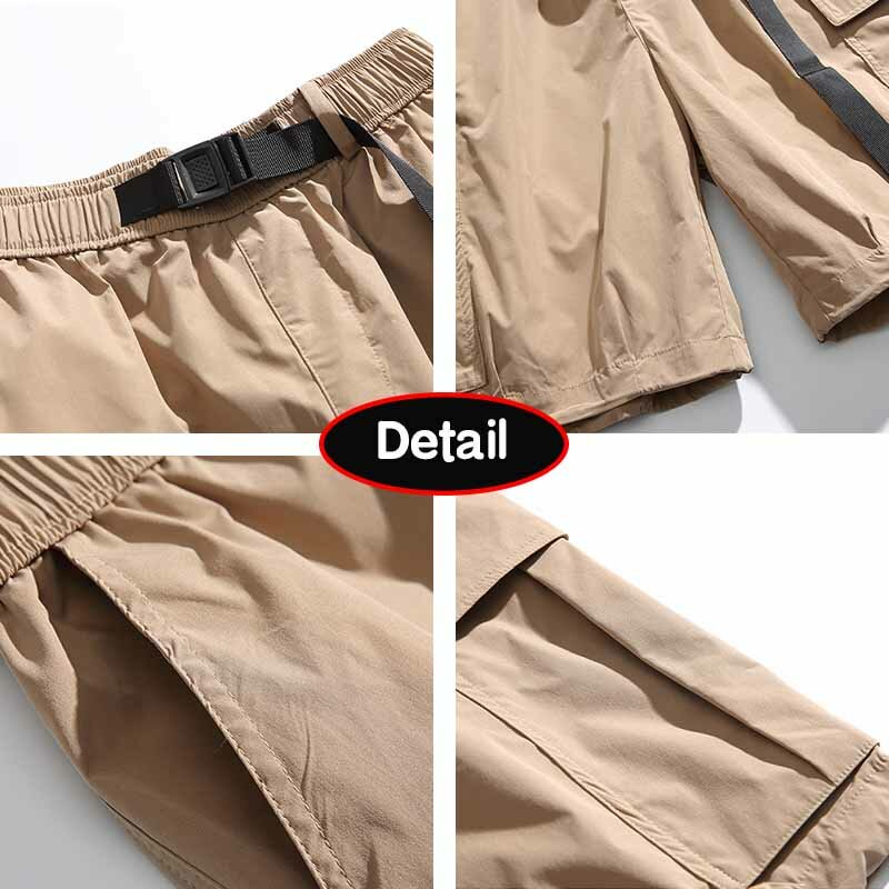 2024 Men Summer Solid Color Straight Cargo Shorts Pants Men Many Pocket Outdoors Casual Elastic Waist Comfortable Shorts Male