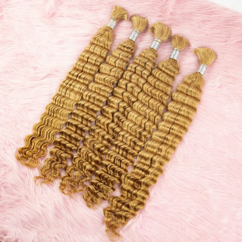 Highlight Honey Blonde Deep Wave Human Hair Bulk for Braiding Curly Brazilian Human Hair Bulk No Weft Extension Crochet Braids