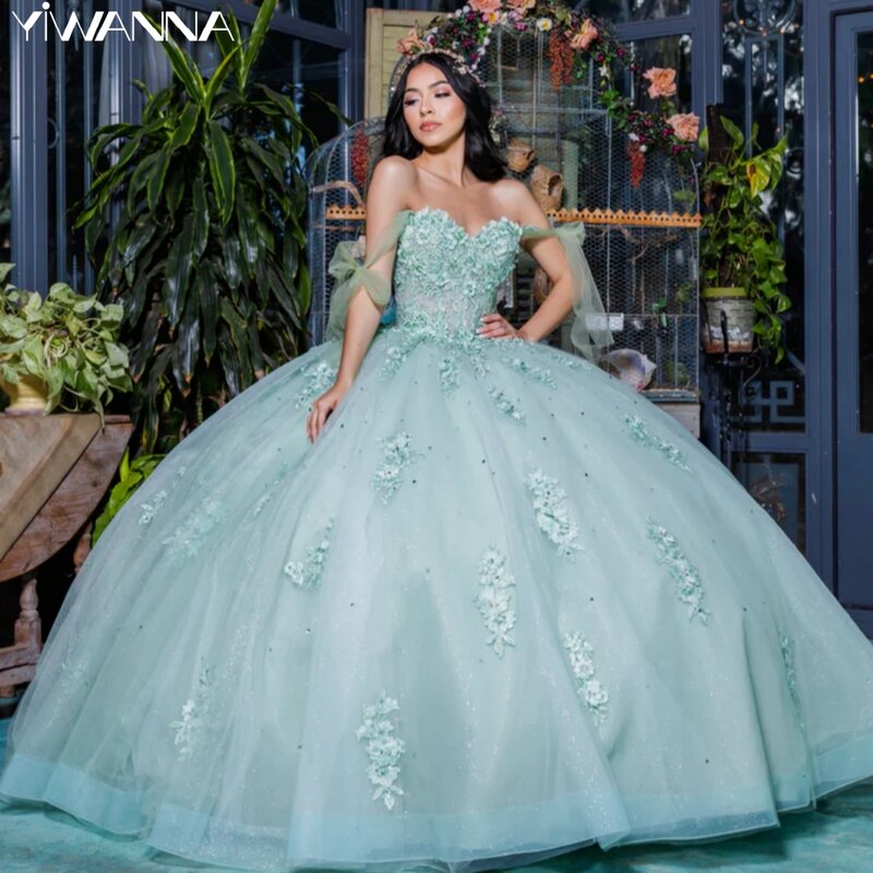 Романтичное милое выпускное платье Quinceanrra, блестящее длинное изящное кружевное платье принцессы с аппликацией, милое платье 16 дюймов, платья