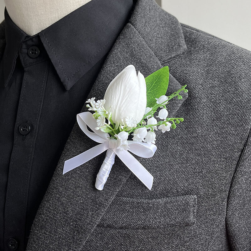 Broche de flores para fiesta de graduación, ramillete de tulipán Artificial de PU, accesorios de boda, alfiler de traje con ojal, boda