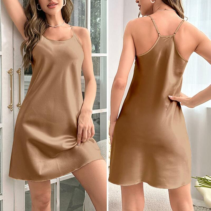 Женская ночная рубашка с V-образным вырезом, Шелковая гладкая женская ночная рубашка с V-образным вырезом и открытой спиной, без рукавов, с открытыми плечами, свободного покроя, для купания
