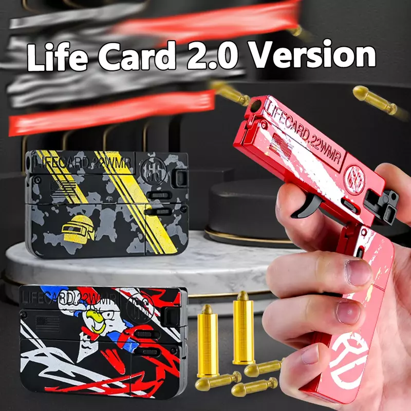 1PCS Life Car Alloy Soft Bullet Gun Folding Children's Tide Play Metal Card Gun Boy Toy