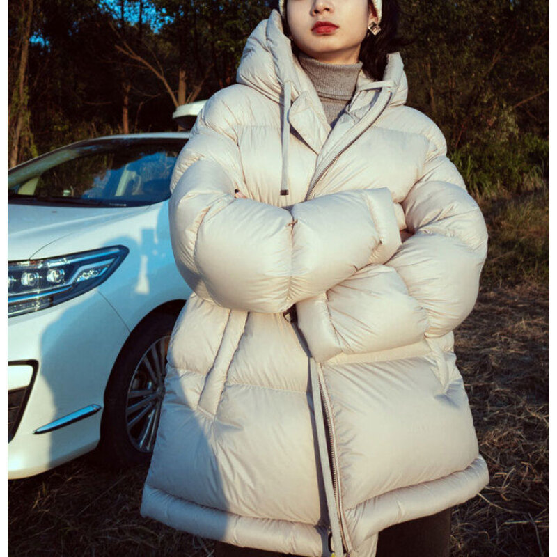 เสื้อแจ็คเก็ตขนเป็ดสีขาวสำหรับผู้หญิง, เสื้อโค้ทฤดูหนาวแบบบางเอวสูงสำหรับฤดูใบไม้ร่วงและฤดูหนาว