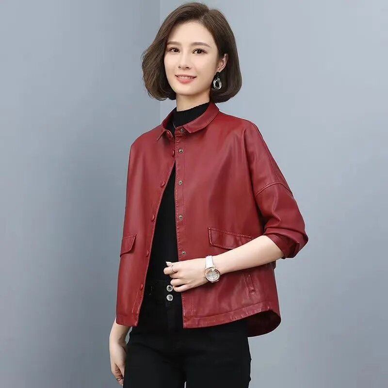 2023 wiosna jesień kobiety krótki luźny płaszcz koreańska wersja PU skórzane ubrania damskie marynarki biurowe dla kobiet ze sztucznego futra płaszcz na co dzień