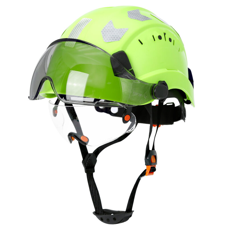CE construção capacete de segurança com viseira, construído em goggle, adesivo reflexivo para engenheiro ABS trabalho industrial chapéu, proteção de cabeça