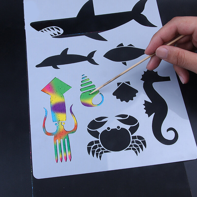 Gambar Seni anak-anak karakter lukisan hewan dan tanaman buatan tangan koran Template DIY grafis Stroke cetakan besar