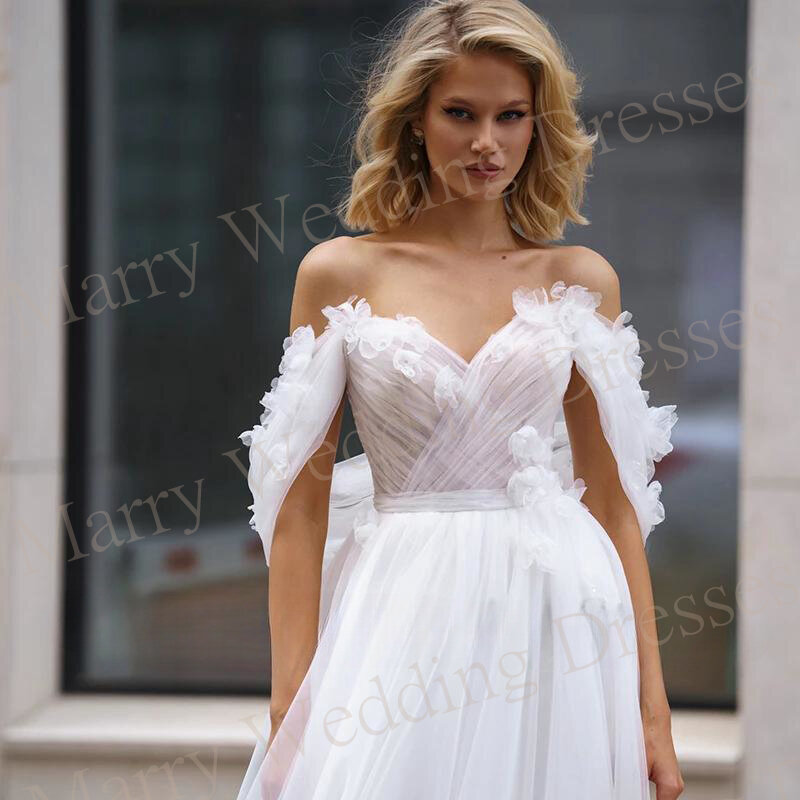 Женское ТРАПЕЦИЕВИДНОЕ свадебное платье, элегантное очаровательное классическое платье невесты с 3D цветами, современное платье с открытой спиной, 2024