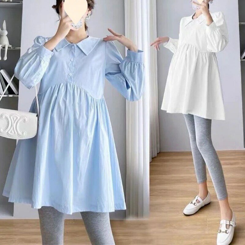 Roupas de maternidade de comprimento médio, leggings de manga comprida, blusa solta, camisa tamanho grande, saia de maternidade, primavera e outono