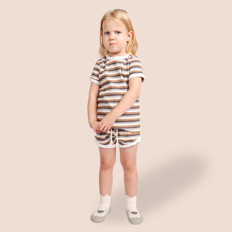 Modamama-Conjunto de ropa para bebé, traje de algodón suave y transpirable a rayas, trajes de bebé cortos sin mangas, conjunto de 2 piezas, Mono para bebé