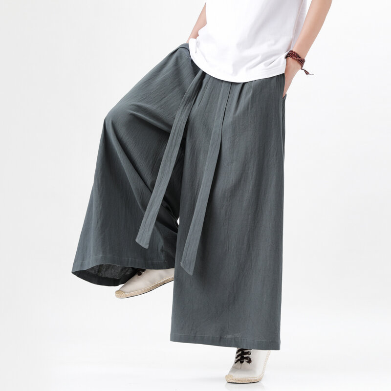 Stile cinese Harajuku lino cotone lino pantaloni uomo Kimono giapponese pantaloni uomo Streetwear estate retrò pantaloni larghi a gamba larga