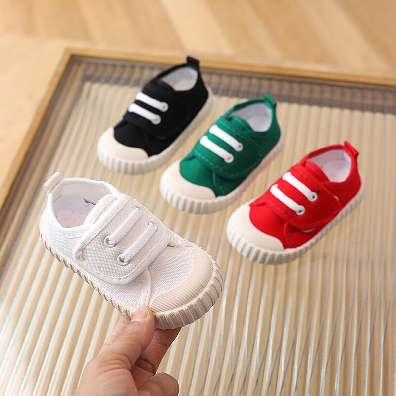 Childrens Canvas Shoes Boys Girls Toddler Casual Shoes Comfortable Soft Boys Girls Baby Sneakers Non-slip White Solid Kids Shoes
