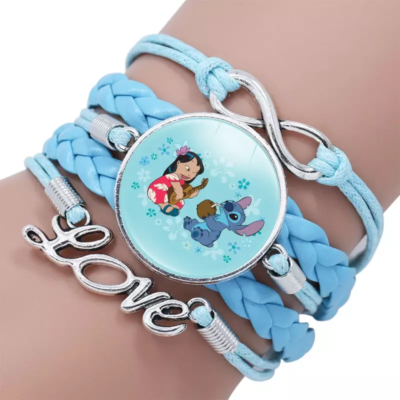 Disney Stitch Leather Bracelet Fashion Anime Blue Classic Braided Rope Chain Handmade Bracelets for Kids Adjustable Jewelry Gift