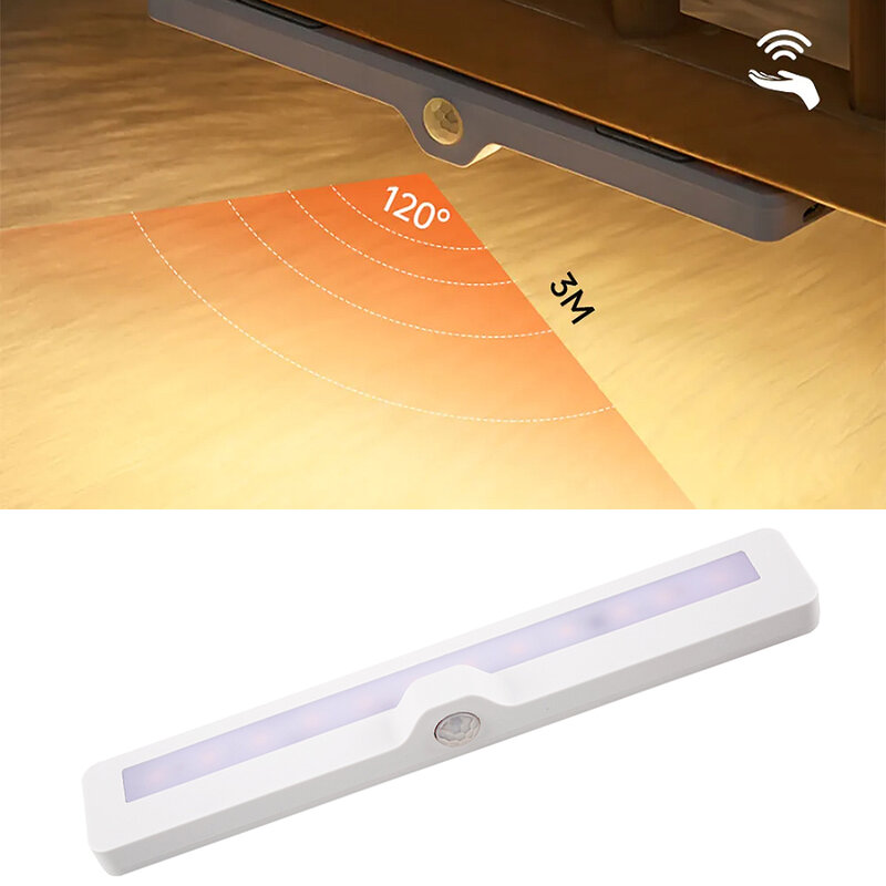 Lámpara de luz nocturna LED con Sensor de movimiento PIR, lámpara de inducción lateral recargable por TYPE-C para cocina, dormitorio, debajo de la cama, armario y armario