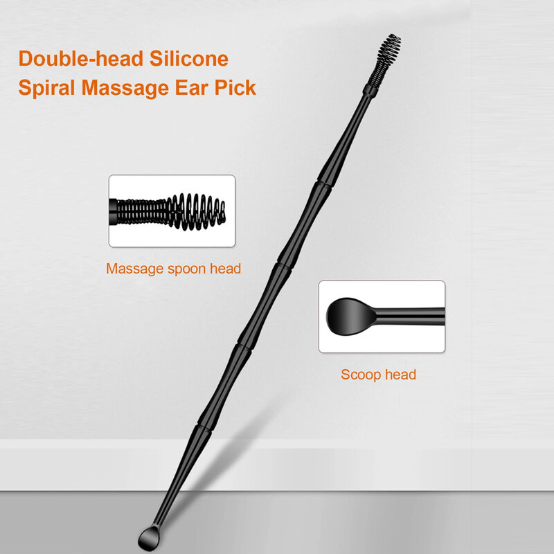 Ferramenta de remoção de cera, Ear Cleaning Sticks, Silicone Ear Pick, Double Head Cleaner, Swab espiral de 360 °, 2pcs