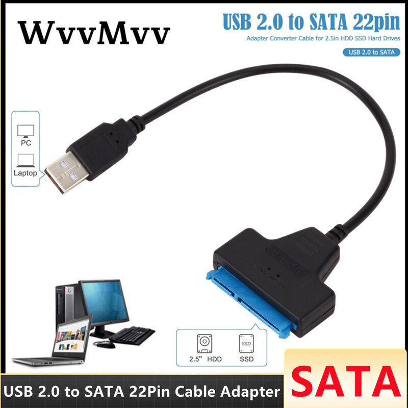 USB 2.0ถึง SATA 22pin สายเคเบิลอะแดปเตอร์ Converter เส้น HDD SSD เชื่อมต่อสายไฟสำหรับ2.5in ฮาร์ดดิสก์ไดรฟ์สำหรับ Solid ไดรฟ์