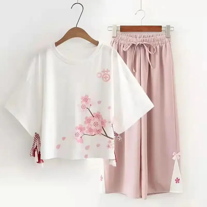Conjunto estilo chinês para mulheres, camisas retrô, gola alta, fivela, blusa nacional solta, top e calça, terno tradicional chinês