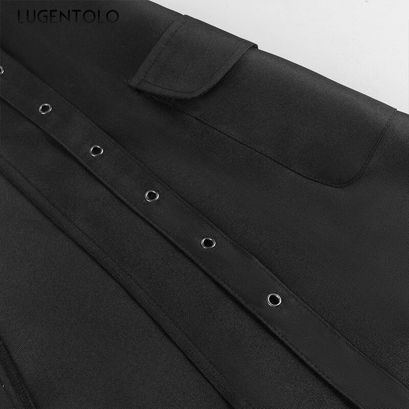 Lugentolo-Demi-jupes gothiques à rivets noirs asymétriques pour hommes, jupe punk steam Dark Rock, monochromatique, personnalité, mode de fête, nouveau