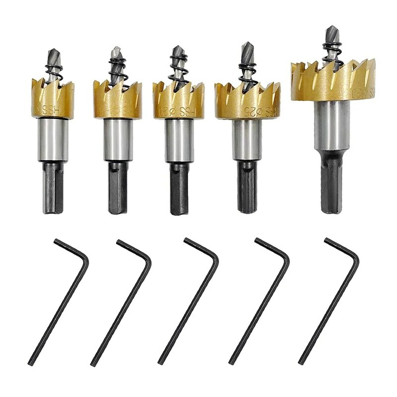 5pcs Hole Saw Cutter Set,High Speed Steel HSS Titanium Plating Drill Bits Set Heavy Duty Tool Kit for Stainless Steel, Alloy