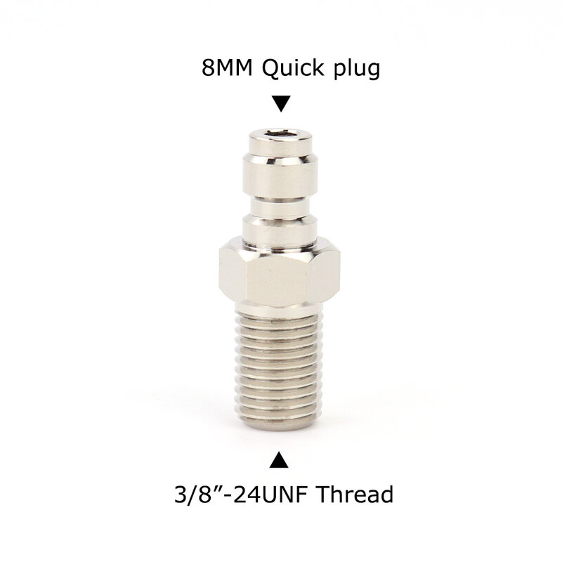 CO2 Fill Fitting 8MM Quick Disconnect Plug Fill Nipple Adapter dengan 3/8-24UNF Thread Replace CO2 Cartridge To External Co2 Tank