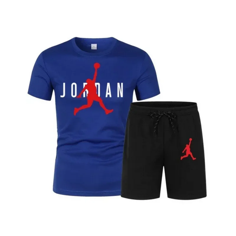 Костюм спортивный мужской из двух предметов, футболка с круглым вырезом и 3D-принтом, комплект с шортами, пляжная одежда, повседневная Уличная одежда, лето