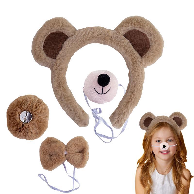 Orecchie d'orso fascia per giochi di ruolo per bambini ragazze fascia per orecchie da orsetto con gioco di ruolo unico Set di costumi per uso estensivo con giocattoli fai da te per il naso