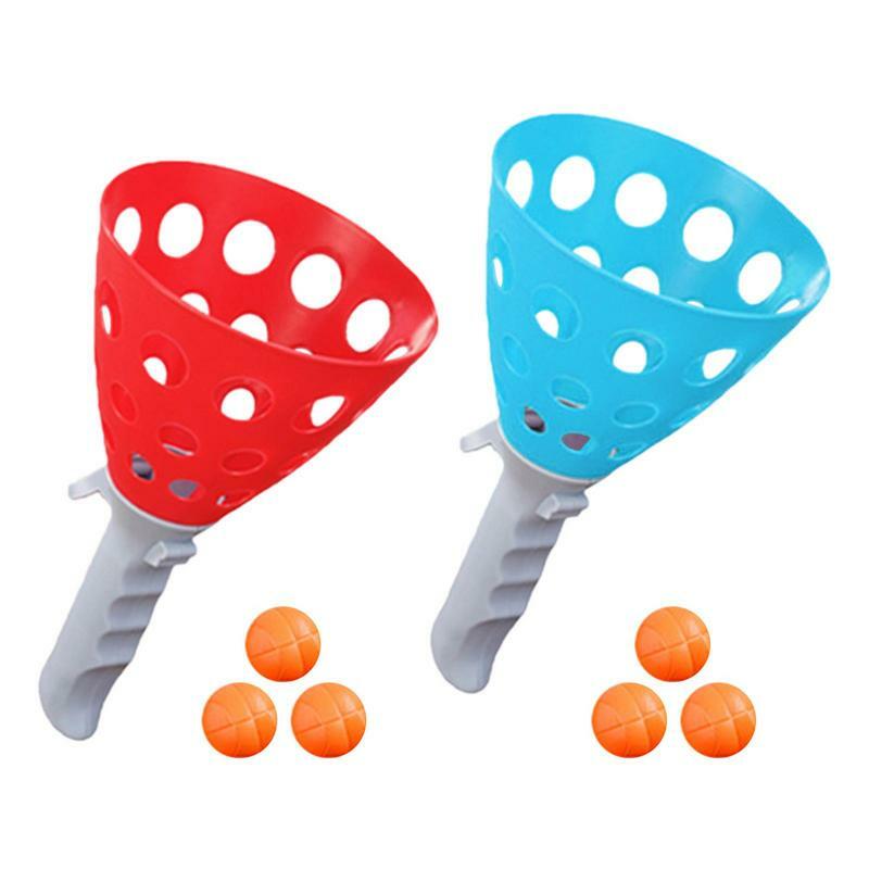 Lightweight Button Design Pop And Catch Game 2 Catch Launcher Basket 6 Beach Balls Outdoor Sports Play Activities Toy For Kids