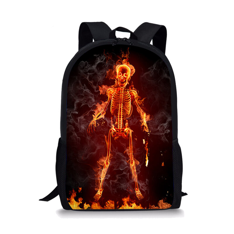 Sac à dos imprimé 3D Fire Skull pour enfants, cartable étudiant, sac à dos de voyage, sacs de lycée pour adolescentes, sacs à livres pour garçons