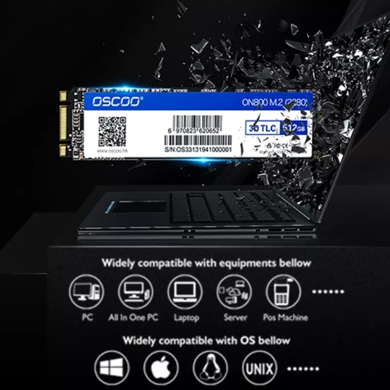OSCOO-disco duro interno SSD M2 512GB SATA 2280, 128GB, 256GB, M.2 2280 NGFF, para ordenador portátil