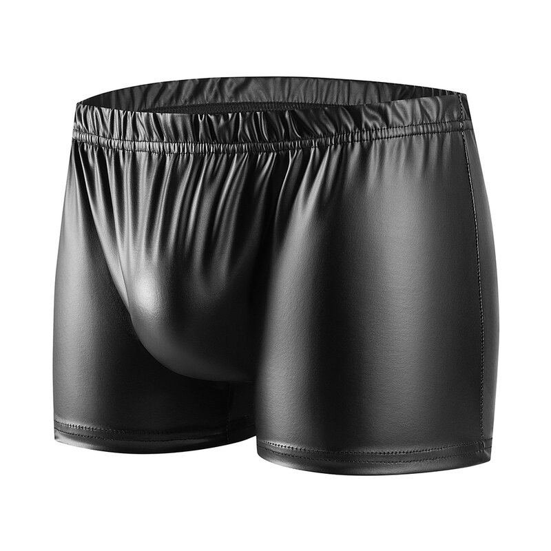 Mannen Sexy Ondergoed Faux Lederen Trunks Natte Look Zakje Boxer Strand Board Shorts