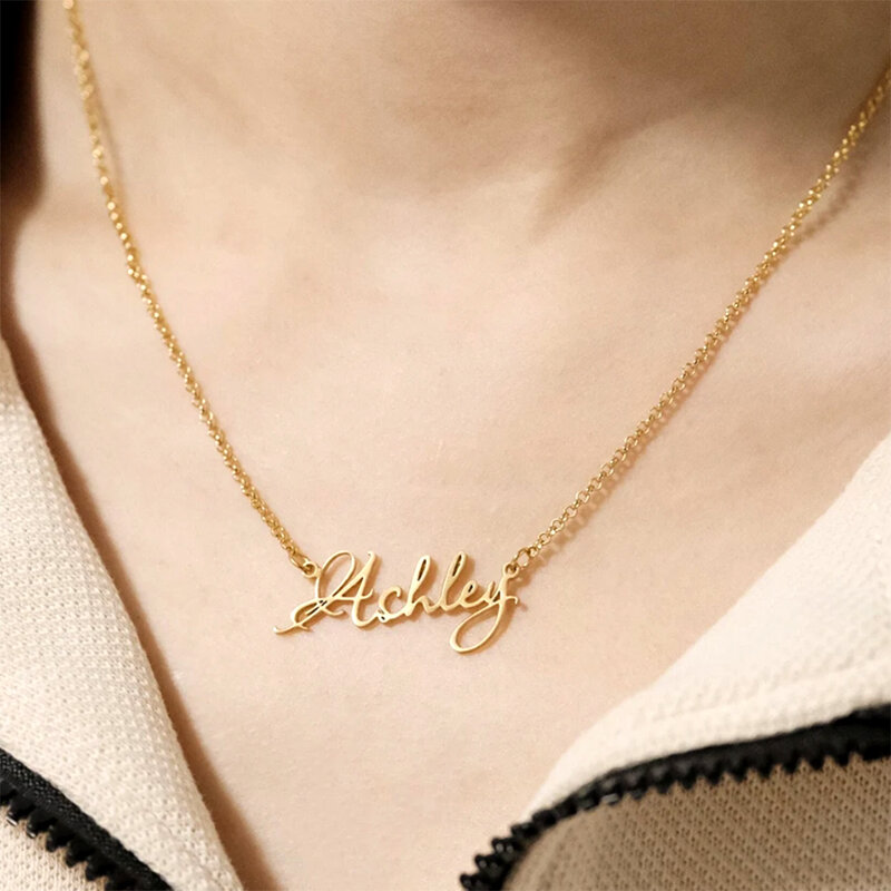 Custom Name Necklace Personalized Fashion Stainless Steel Metal Necklace Simple Style Women's Jewelry Couple Birthday Gift