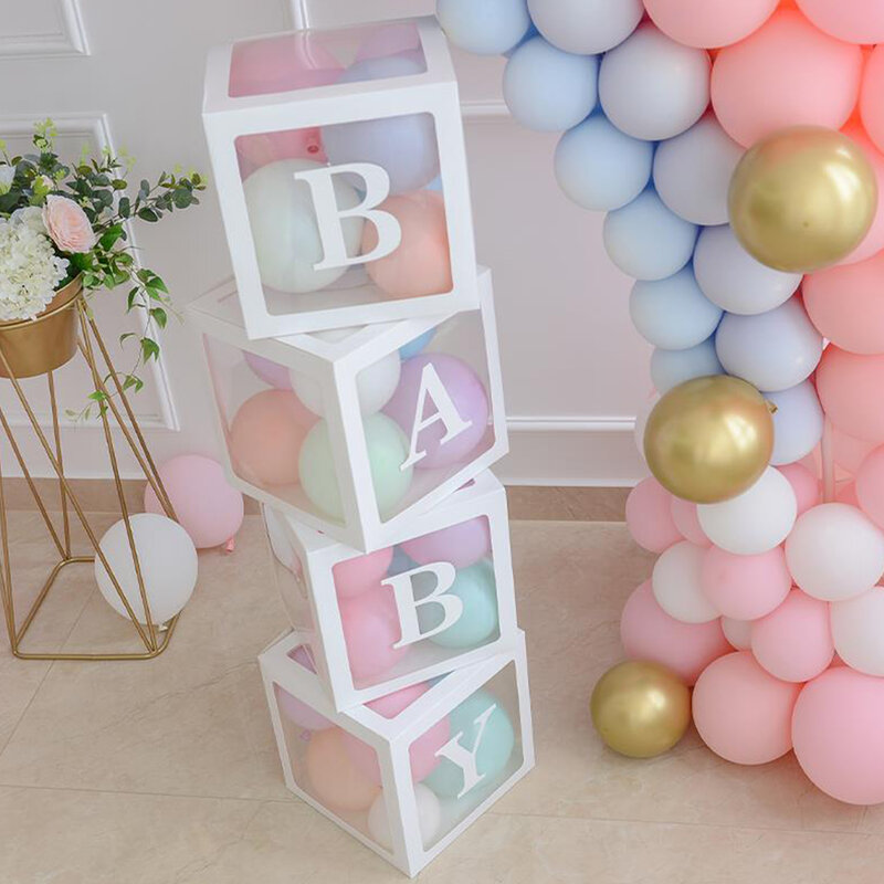 Transparent Letter Baby Shower Box Birthday Wedding Custom Name Balloon Box 1st Birthday Party Decor Kids Baby Shower Girl Boy
