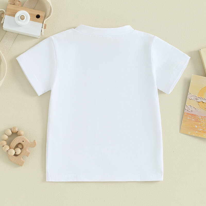 Camiseta de manga corta con cuello redondo para bebé, Jersey elástico con estampado de letras de Gran Hermano, ropa de verano
