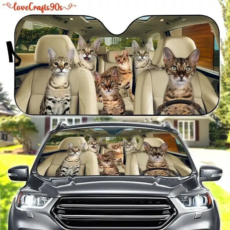 Savannah Cat Car Sunshade, Savannah Car Decoration Cat Windshield Lovers Gift Car Sunshade, Gift For Mom