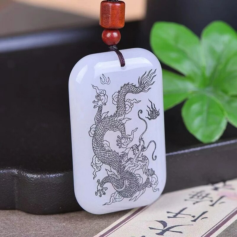 Natural Hetian Golden Silk Jade Dragon Plaque Pendant Charms Fashion Engraver Fine Jewelry Men Woman Amulet Mascots Holiday Gift