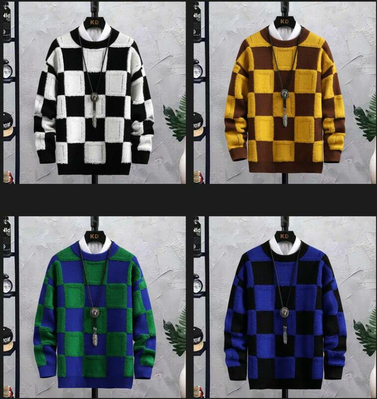 男性用の厚くて暖かいカシミヤセーター,チェックプルセーター,韓国スタイルのプルオーバー,高品質,豪華,秋冬,新品