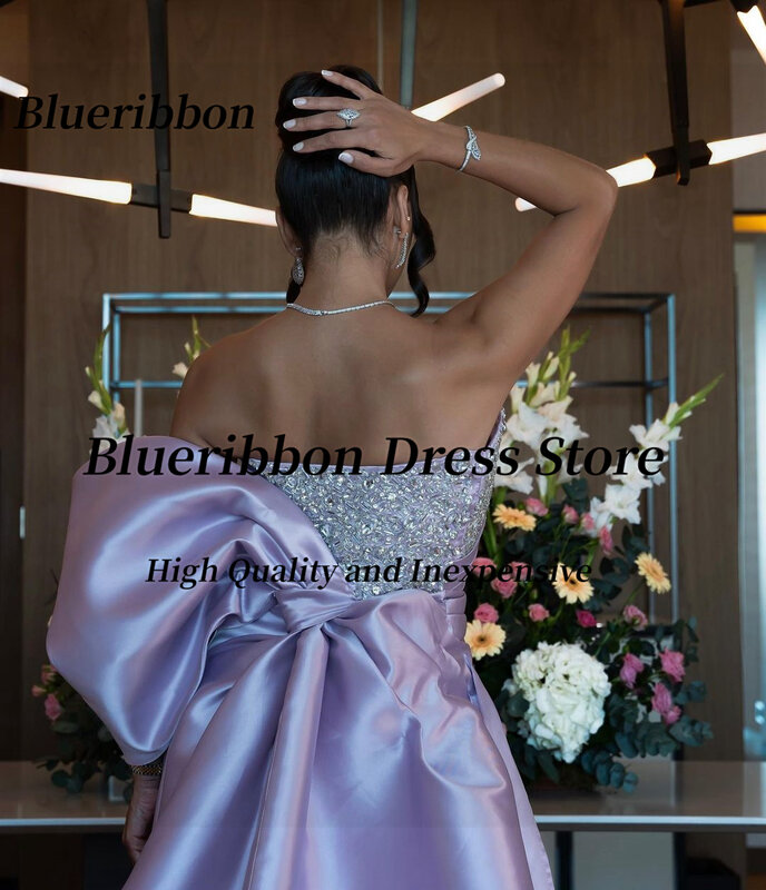 فستان رسمي بدون حمالات مطرز بالترتر من Blueribbon ، فساتين حفلة موسيقية كبيرة ، فستان طويل مكشكش للحفلات المسائية
