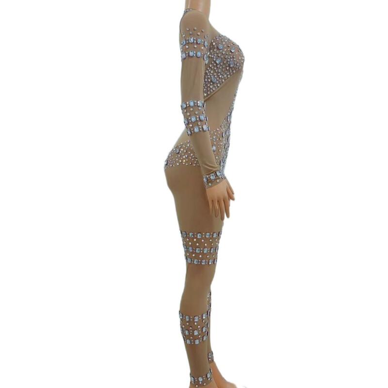Świecące kamienie Showgirl kostiumy sceniczne mody klub nocny scena taneczna kostiumy akrobatyczne kobiety kombinezon Tuantuan