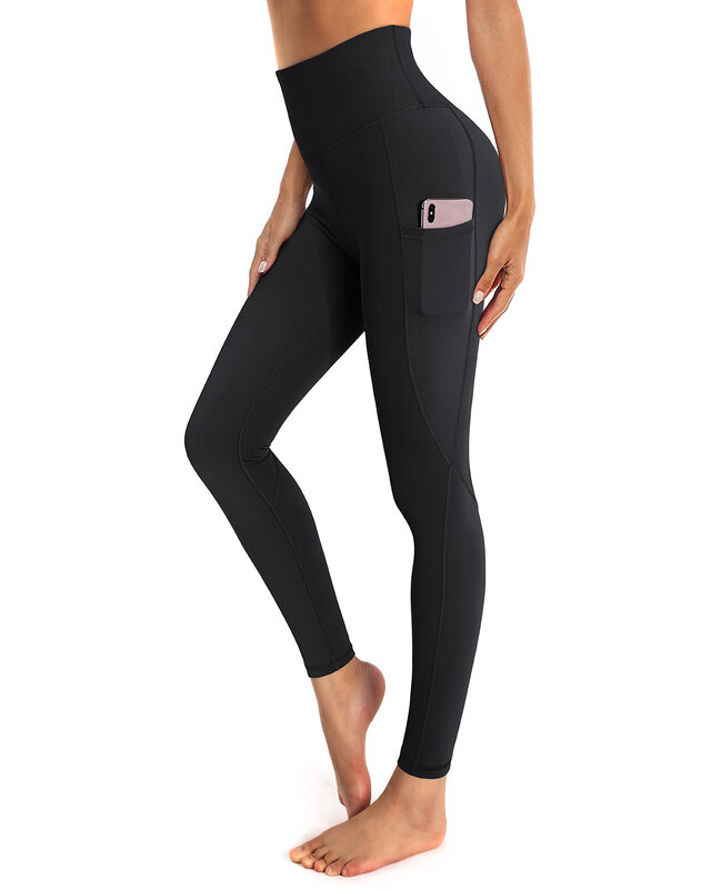 OUGES-pantalones de Yoga de cintura alta para mujer, mallas de entrenamiento para correr con bolsillos