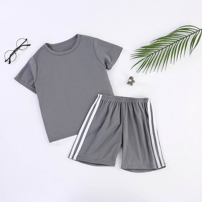 Baby Boy Clothes Summer Ice Silk Quick Drying Anti-Han Solid Color Tshirt and Lax Breathable Shorts Suit Basketball Uniforms