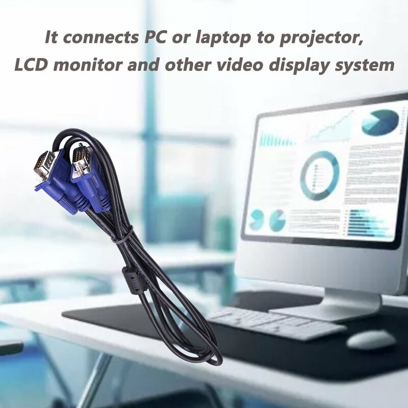REXLIS VGA 케이블, 수-수 VGA 익스텐션 케이블 코드, 컴퓨터 PC 노트북 노트북 프로젝터 LCD 모니터용, HD 15 핀, 신제품