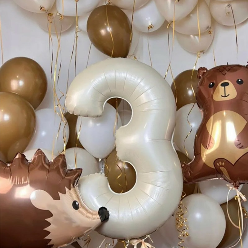 Balon Foil Kelinci Beruang Hutan 40 Inci Angka Krim Karamel Balon Baby Shower Pesta Safari Ulang Tahun Anak Bola Dekorasi Diy