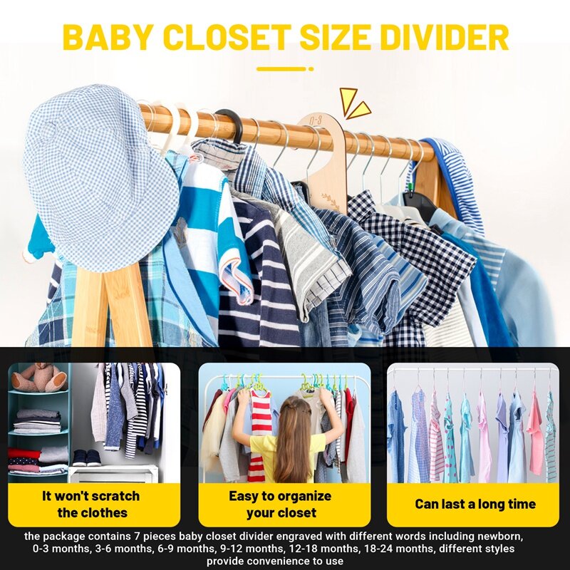 7 buah pembagi lemari pakaian bayi kayu, NB hingga 24 bulan pengatur kain bayi dengan usia kamar bayi pembatas lemari hadiah