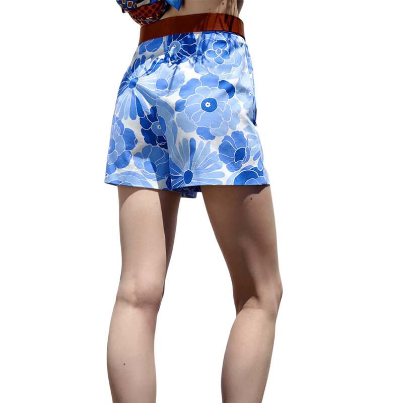 Женские летние шорты с высокой талией, с цветочным принтом