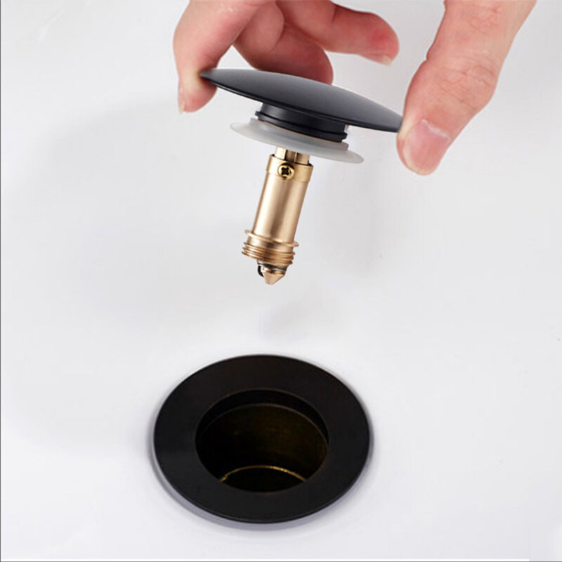 Tapón de drenaje emergente para fregadero de baño, botón pulsador, filtro de repuesto negro mate para cocina, bañeras, 66mm