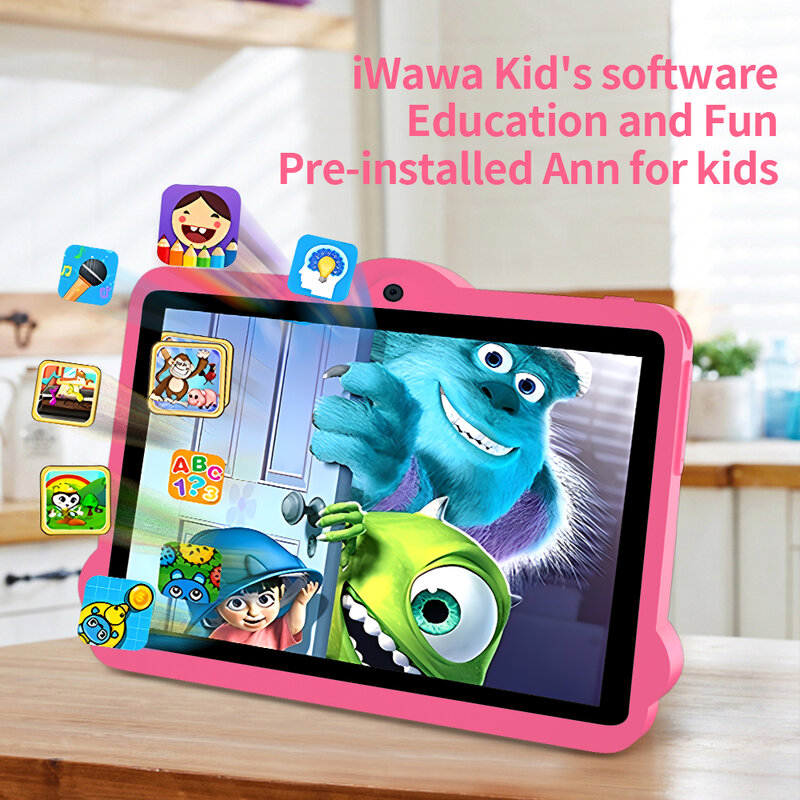 Sauenaneo tablet anak-anak, desain baru 7 inci Tablet android 9 PC 4500mAh RAM 2GB ROM 32GB tablet belajar anak-anak